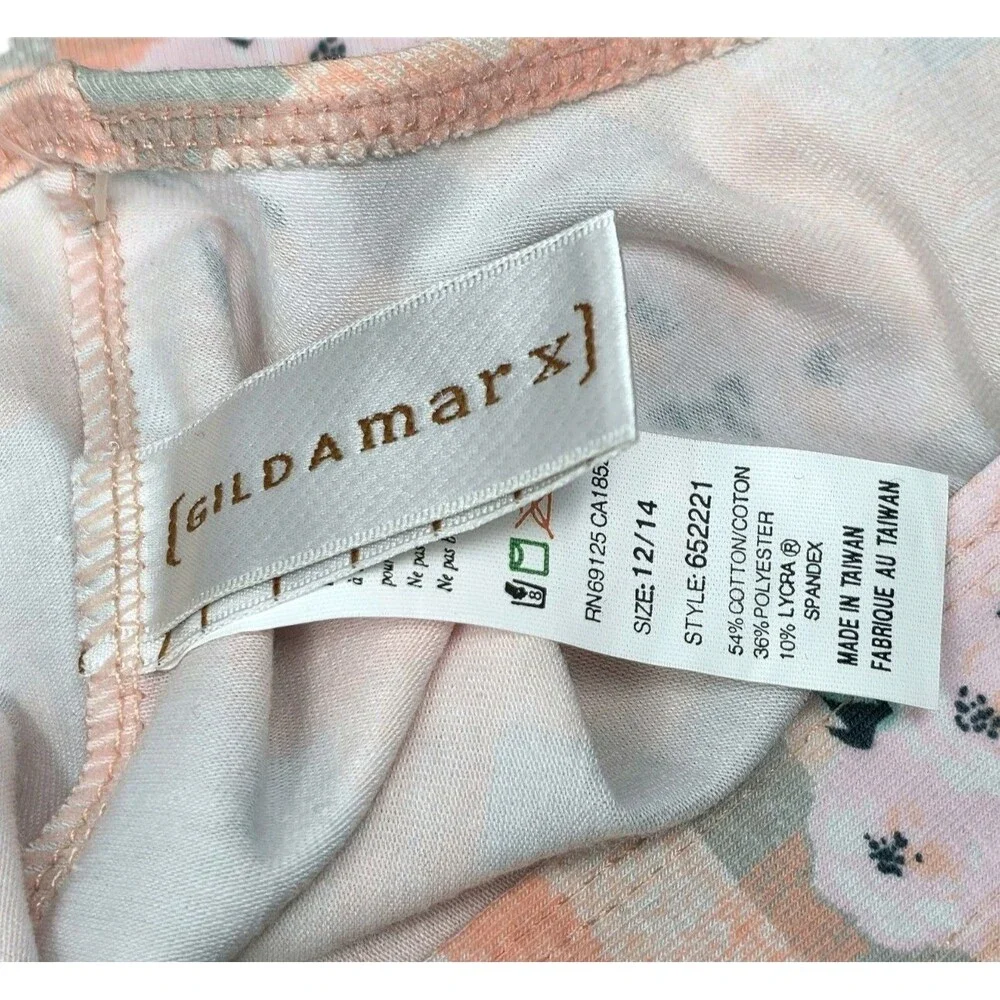 Gilda Marx VTG 90s Kids Cotton Peach Plaid Floral Biketard Singlet Size 12/14